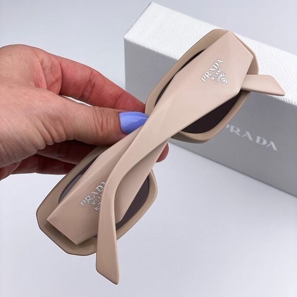 Prada PR17WS VYJ6X1 Sunglasses Powder Beige Brown Rectangle Unisex - Picture 3 of 12